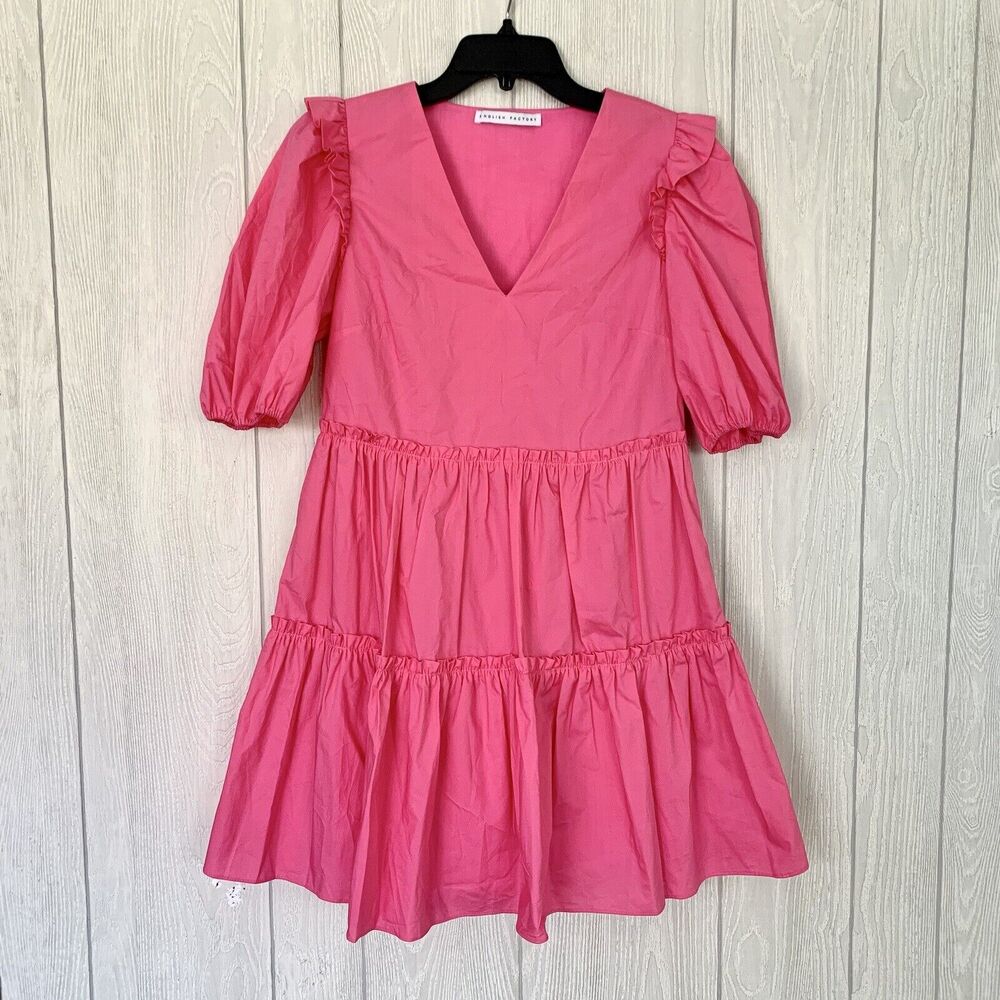 English Factory Pink Short Sleeve V-Neck Dress Small NWOT